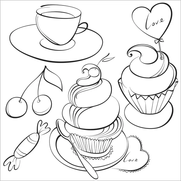 Café y pasteles — Vector de stock