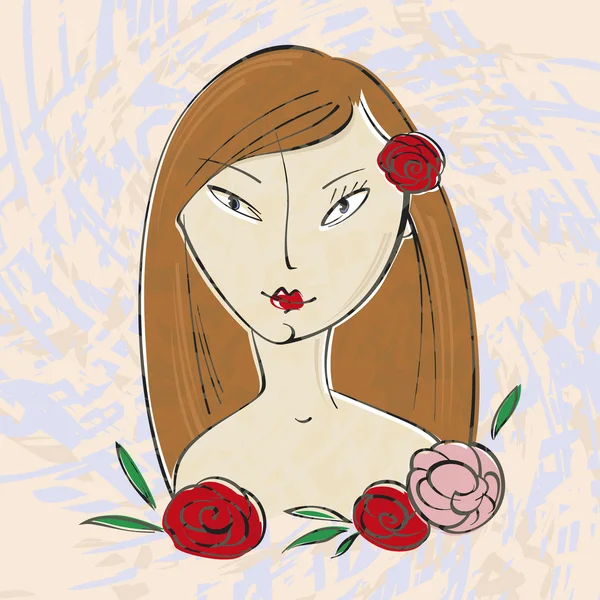 Hermosa chica con flores — Vector de stock