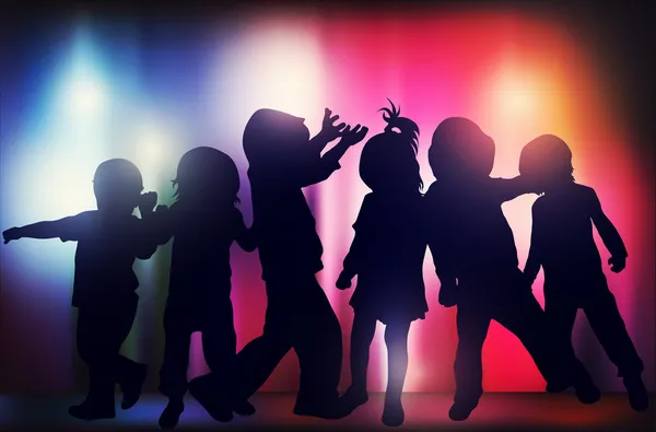 Silhouettes enfants dansantes — Image vectorielle
