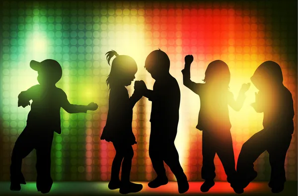 Dansende kinderen silhouetten — Stockvector