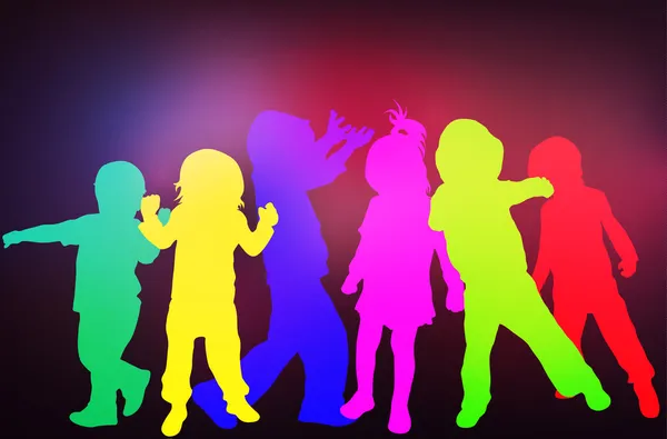 Dancing children silhouettes — Stock Vector
