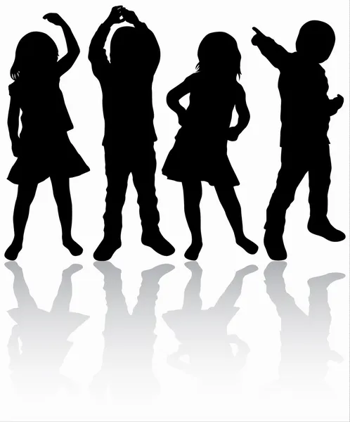 Silhouette per bambini danzanti — Vettoriale Stock