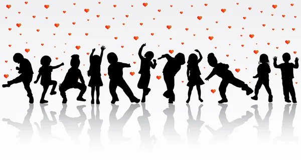 Dansende kinderen silhouetten — Stockvector