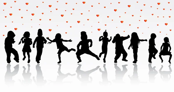 Χορεύουν παιδιά σιλουέτες — Διανυσματικό Αρχείο