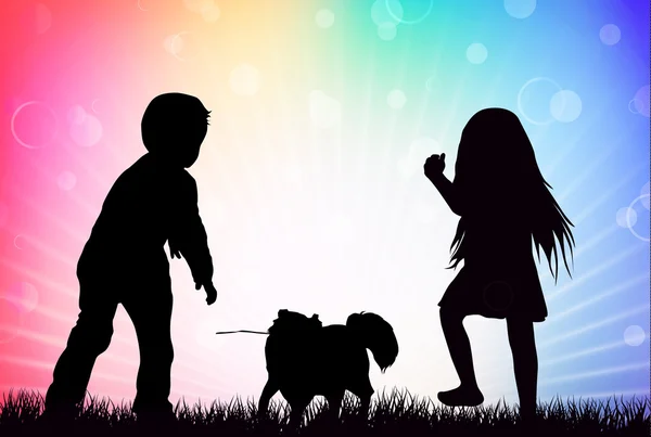 Silhouettes enfants heureux — Image vectorielle