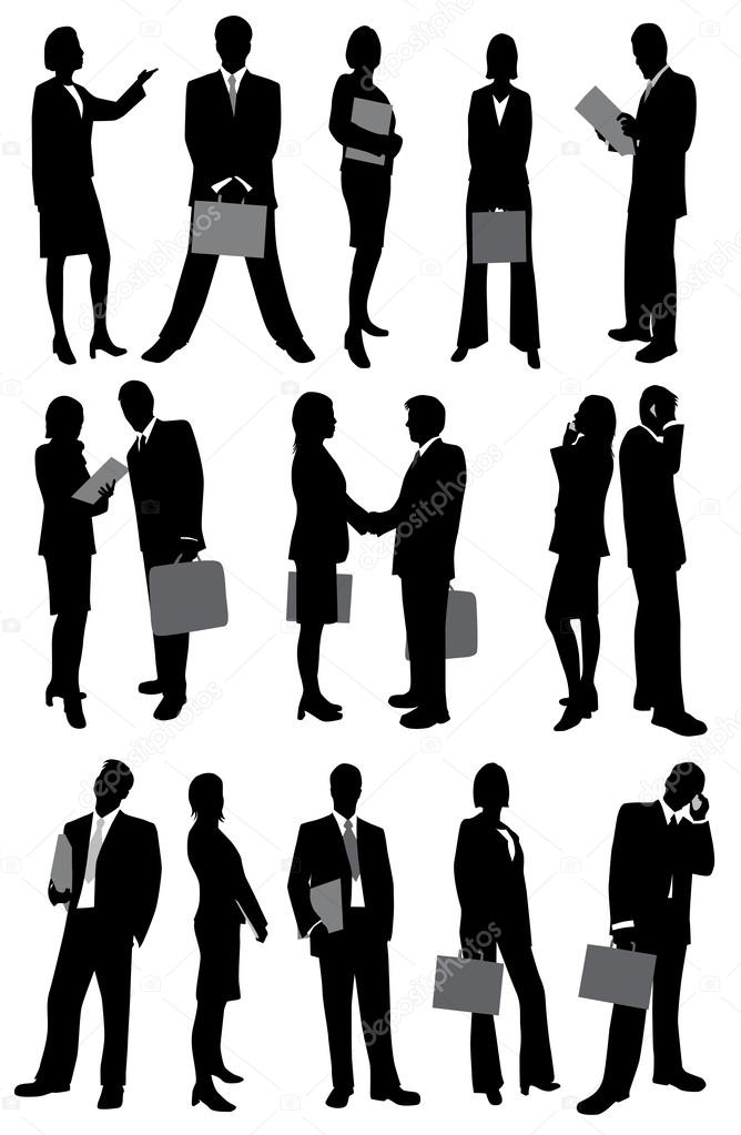 Businesswoman and businessman silhouettes
