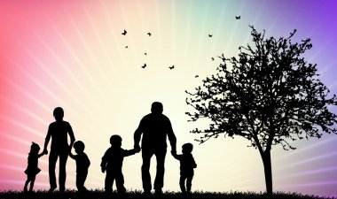 mutlu aile silhouettes