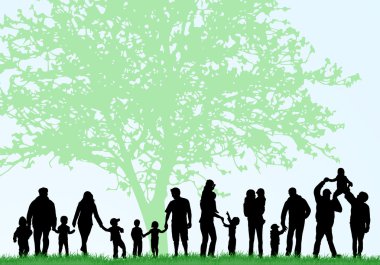 Big family silhouettes clipart