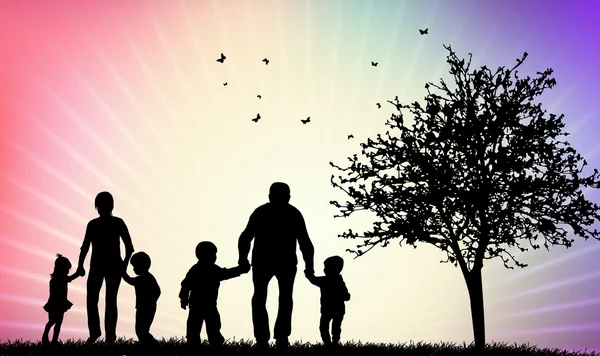 Silhouettes familiales heureuses — Image vectorielle