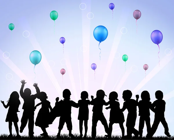 Niños felices con globos — Archivo Imágenes Vectoriales
