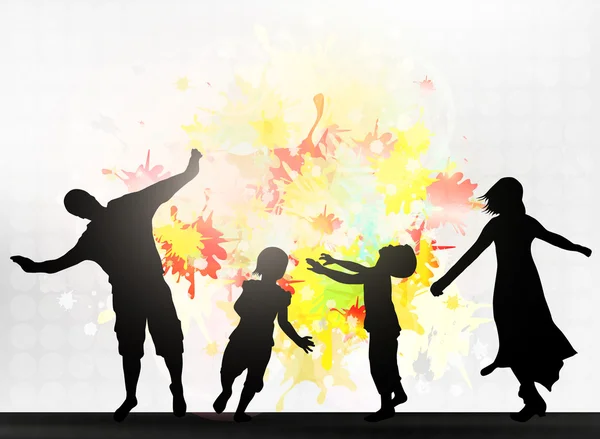 Dansende familie silhouetten — Stockvector