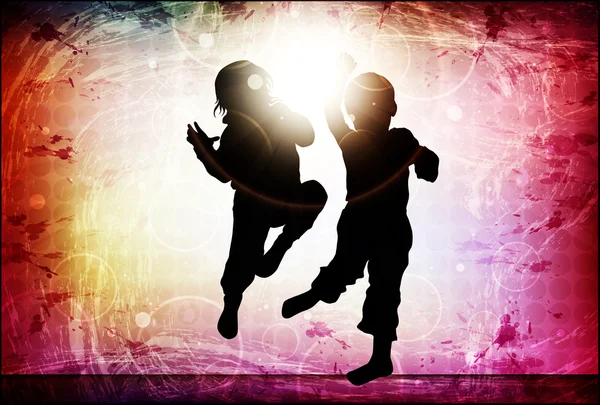 Tańczące sylwetki dzieci — Wektor stockowy