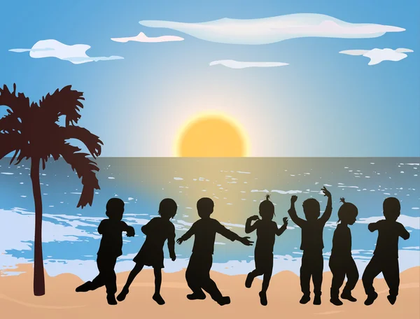 Children dancing on the beach — Stock Vector