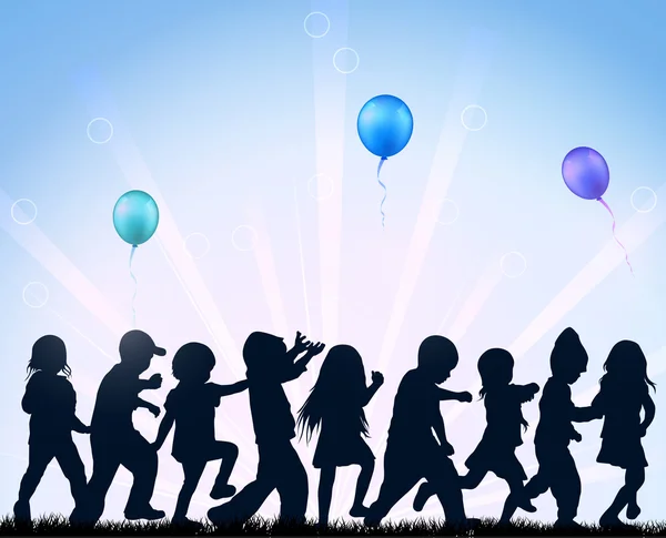 Dzieci taniec z balonami — Wektor stockowy