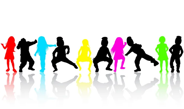 Silhouettes enfants dansantes — Image vectorielle