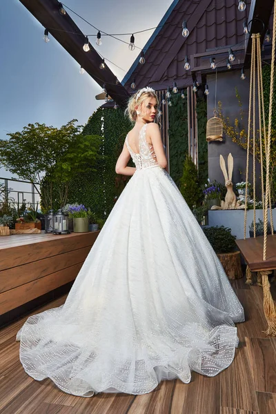 Sexy Bela Mulher Loira Bonita Noiva Casamento Grande Dia Cerimônia — Fotografia de Stock