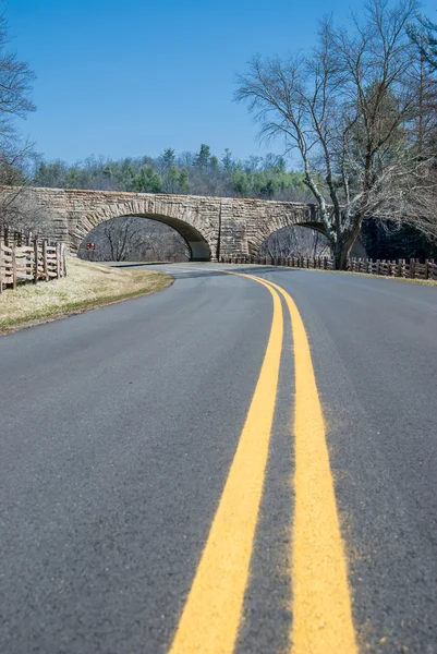 Żółty pas przegroda na Blue Ridge Parkway — Zdjęcie stockowe