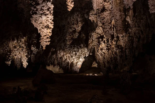 Verlichting Fixtures Highlight Grotmuren Van Carlsbad Caverns National Park — Stockfoto