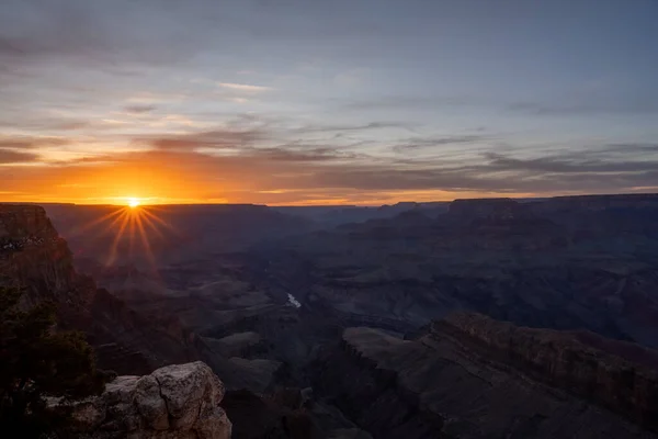 Fading Sunset Turns Sunburst Lipan Point South Rim Grand Canyon — Stock Photo, Image