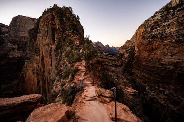 Suporte Cadeia Trilha Desembarque Anjos Parque Nacional Zion — Fotografia de Stock