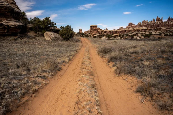 Estrecha Sandy Two Track Devils Lane Atravesando Las Agujas Canyonlands — Foto de Stock
