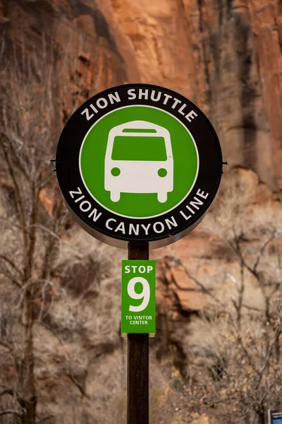 Zion Shuttle Sign Stop Nine Canyon Drive — Stock fotografie