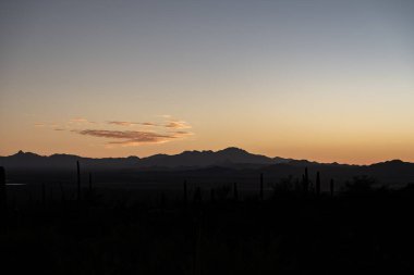 Kışın Sunset 'teki Saguaro Ulusal Parkı' ndan Dağların Silueti