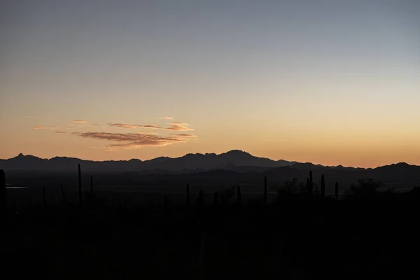 Silhouette Mountains Saguaro National Park Sunset Winter — Stock Fotó