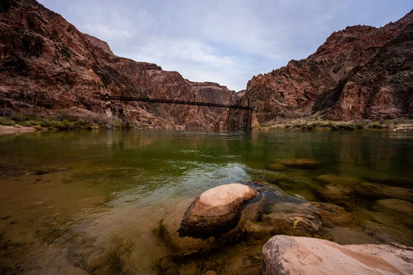 Lage Hoek Van Colorado Rivier Zwarte Brug Grand Canyon — Stockfoto