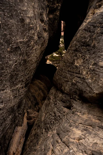 Arbre Visible Travers Extrémité Opposée Grotte Canyon Slot Dans Parc — Photo