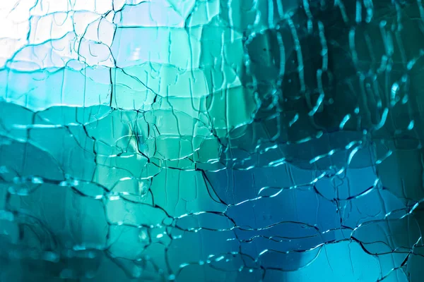 Gebarsten Blauw Glas Achtergrond Afbeelding Met Macro Lens — Stockfoto