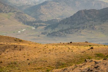 Dumanlı bir öğleden sonra Numune Tepesi Yolu 'ndan Hayden Vadisi' ne bakıyorum.