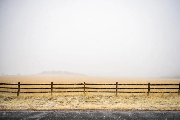 Snowfall Fence Eastern Zion Mesa Winter — Fotografia de Stock