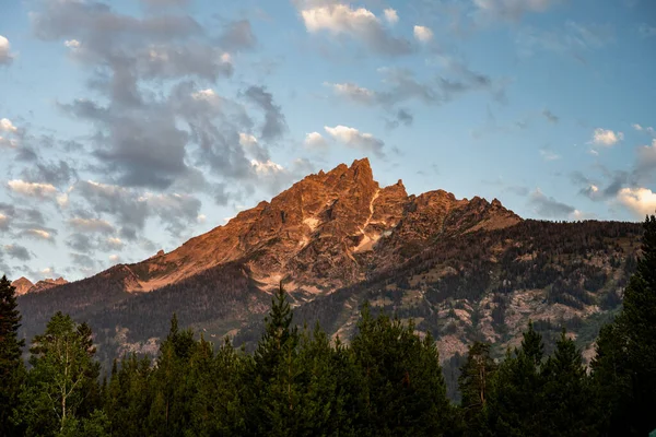 Early Morning Light Brightens Top Grand Teton Ridge Summer — Photo