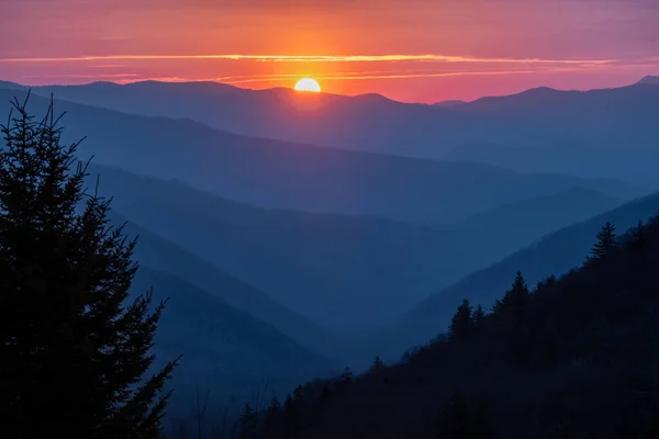 Zon Opkomen Lagen Van Bergen Van Mill Overzien Great Smoky — Stockfoto