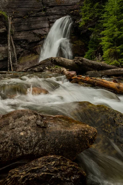 Baring Creek Drops Baring Falls Heading Marys Lake Glacier National — Foto de Stock