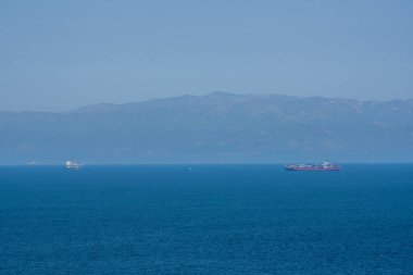 Oil Rigs and Cargo Ships In The Santa Barbara Channel off the coast of California