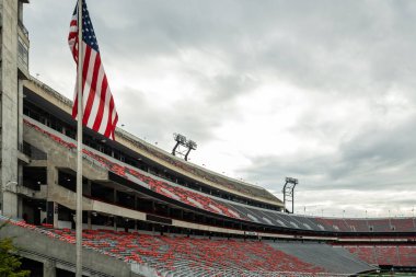 Athens, United States: October 16, 2021: American Flag Flys Over an Empty Football Stadium before game day