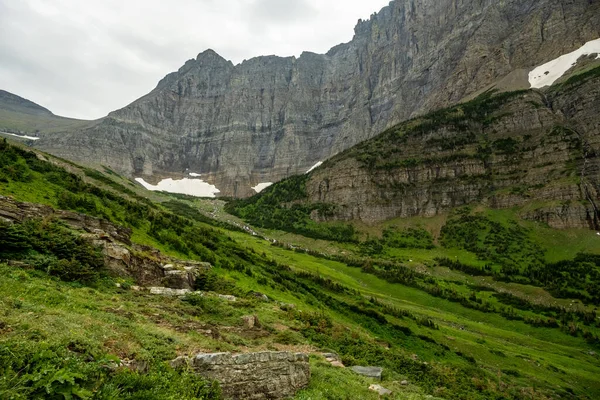 Cataract Flows Down From Piegan Pass Toward Morning Eagle Falls in Glacier National Park