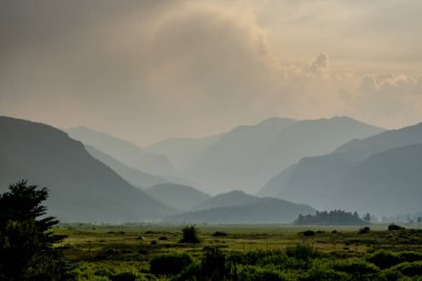 Smoky Layers of Rocky Mountains From Glacier Basin in later afternoon light