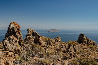 Looking Through Rocky Coastal Area Over the Pacific from Santa Cruz Island