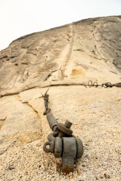 Metal Anchor Holds Tight Granite Half Dome Yosemite National Park — ストック写真
