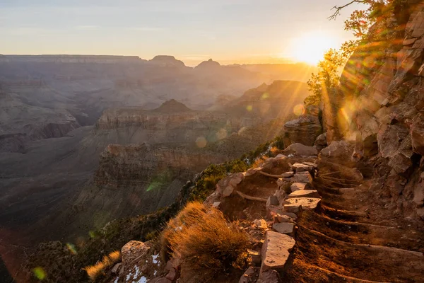 Sun Burst Cliff Wall Grand Canyon Trilha Kaibab Sul — Fotografia de Stock