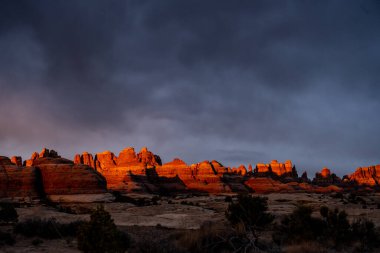 Chelser Park Canyonlands Ulusal Parkı 'nda Sunrise Light' ta Turuncu Işığı Yanıyor