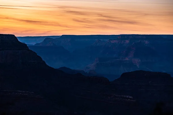 Silhuetas Grand Canyon Ridges Final Noite Partir Borda Sul — Fotografia de Stock