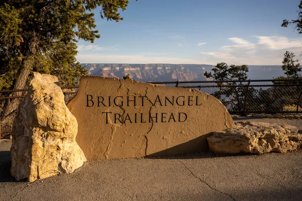 Bright Angel Trailhead Sign Carved Stone Trailhead Grand Canyon National — Stock fotografie
