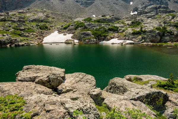 Deep Green Color Glass Lake Rocky Mountains National Park — Stock Photo, Image