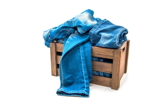 Jeans Old Grunge Wood Box — Stock Photo, Image