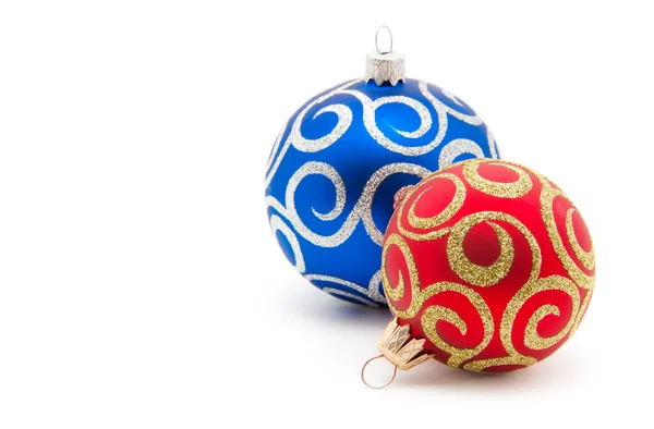 Рождественские Шары Красный Синий Белом Фоне — стоковое фото