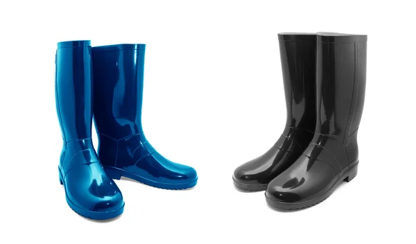 Black Blue Rubber Boots White Background — Stock Photo, Image
